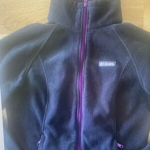 Columbia Fleece Full Zip Jacket Charcoal Gray Purple Zipper Women’s Large EUC